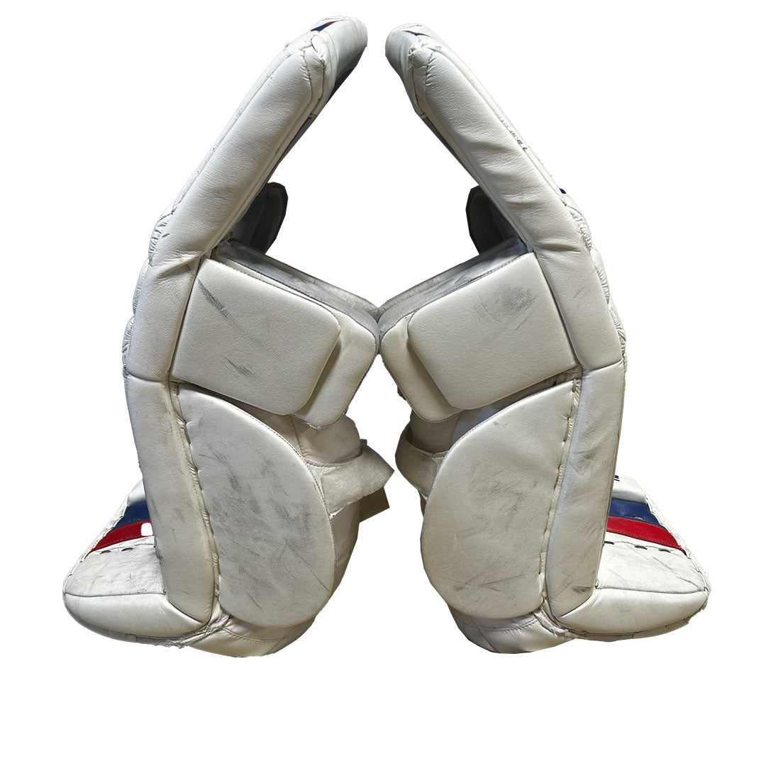 TRUE L12.2 - Jambières de gardien de but Pro Stock d'occasion (blanc/bleu/rouge)